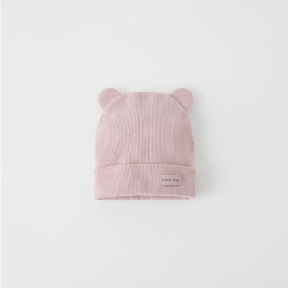 NWOT Zara Ribbed Hat with Ears in Light Mauve size 6-12 months baby